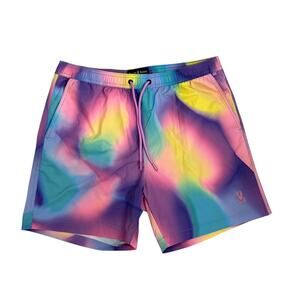 Psycho Bunny Men's Violet Multi Tyler All Over Print Swim Trunks Large